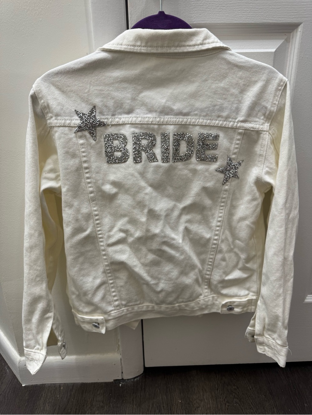 White Bridal Denim Jacket with Rhinestone 'BRIDE' & Stars